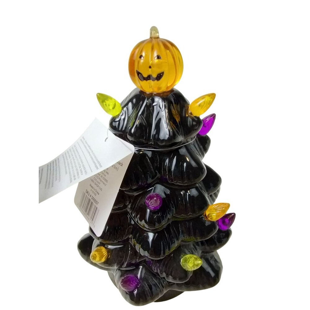 Vintage-Inspired Halloween Black Ceramic Tree With Pumpkin Topper